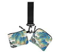 Lot de 2 portefeuilles doubles pour femme avec fermeture éclair et dragonne pour un usage quotidien Motif montagne à l'encre chinoise, Peinture à l'encre chinoise montagne, 1 size, Impression