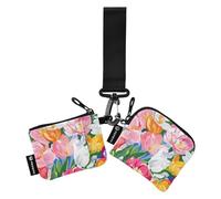 Lot de 2 portefeuilles doubles pour femme avec fermeture éclair et poche à fermeture éclair Motif fleurs, Peinture à l'huile couleur sens fleurs, 1 size, Art déco
