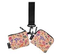 Lot de 2 portefeuilles doubles pour femme avec fermeture éclair et poche à monnaie pour le travail et les voyages Motif fleurs de printemps Or rose, Fleur de printemps or rose, 1 size