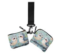 Lot de 2 portefeuilles doubles pour femme avec fermeture éclair et porte-clés Motif mésange touffeté, Oiseaux mésanges touffetés mignons, 1 size, Impression artistique