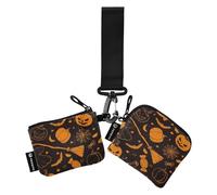 Lot de 2 portefeuilles doubles pour femme - Porte-cartes - Petit - Amovible - Avec porte-clés - Pour homme et femme, Motif Halloween joyeux doodle citrouille, 4.13"(L) x 3.5"(W), Fournitures de voyage