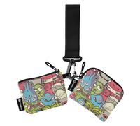 Lot de 2 portefeuilles doubles pour femmes et filles - Petit porte-monnaie portable avec poche zippée, Toussaint Joyeux monstre Halloween Freak, 4.13"(L) x 3.5"(W), Accessoire de voyage