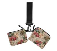 Lot de 2 portefeuilles doubles rétro pour femme avec fermeture éclair et dragonne Motif vieux journal Rouge