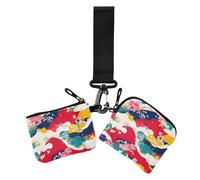 Lot de 2 portefeuilles fins et amovibles à double dragonne pour femme avec poche zippée pour un usage quotidien Motif marbre, Encre colorée en marbre, 1 size, Impression artistique