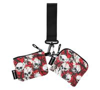 Lot de 2 portefeuilles fins et amovibles avec fermeture éclair et dragonne pour femme Motif crâne Rouge Terrible