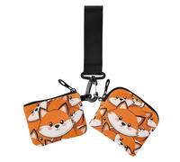 Lot de 2 portefeuilles fins et amovibles pour cartes de visite avec porte-clés Motif renard mignon, Renard mignon dessin animé, 1 size, Décontracté