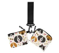 Lot de 2 portefeuilles fins et plats avec porte-clés pour femme Motif têtes de chien et os, têtes et os de chien de dessin animé, 1 size, Décontracté