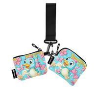 Lot de 2 portefeuilles fins et portables avec dragonne pour femme avec dragonne, pour le travail, les voyages et les voyages Bleu canard, mignon catoon canard bleu fleur, 1 size, Art déco