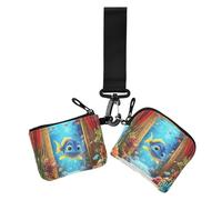 Lot de 2 portefeuilles fins et portables avec dragonne pour femme Motif poisson royal 3D