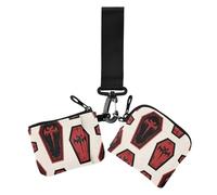 Lot de 2 portefeuilles gothiques rouges et noirs pour cartes de visite avec fermeture éclair et poche à monnaie pour femme Motif cercueil d'Halloween, Croix gothique rouge et noir pour Halloween