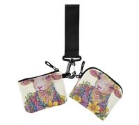 Lot de 2 portefeuilles minimalistes à fermeture éclair avec porte-clés pour femme Motif fleurs d'agneau blanc Happy Easter, Jolies fleurs d'agneau blanches de dessin animé de Pâques, 1 size