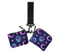Lot de 2 portefeuilles minimalistes avec fermeture éclair et poche à fermeture éclair pour femme, motif étoiles, lunes et squelettes fluo, Étoiles, lunes et squelettes de couleur fluo, 1 size