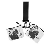 Lot de 2 portefeuilles noirs pour femme avec fermeture éclair et poche pour pièces de monnaie - Cowboy indien - Motif cerf tribal, Coiffe western cowboy indien cerf tribal noir, 1 size, Décontracté