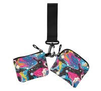 Lot de 2 portefeuilles Pop Art Waves Water à double dragonne pour femme avec poche zippée pour pièces de monnaie pour un usage quotidien