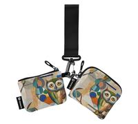 Lot de 2 portefeuilles pour cartes de visite avec dragonne pour femme Motif hibou Marron abstrait