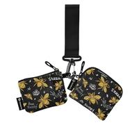 Lot de 2 portefeuilles pour homme et femme - Mini mode - Porte-monnaie avec fermeture éclair - Poche à monnaie pour homme et femme, hohey bee happy good luck broderie dorée, 4.13"(L) x 3.5"(W),