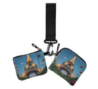 Lot de 2 portefeuilles romantiques parisiens en fer avec fleurs pour femme - Double portefeuille pour cartes de visite - Grande capacité - Organisateur de cartes de crédit avec dragonne pour un usage