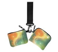 Lot de 2 portefeuilles romantiques pour femmes avec poche à fermeture éclair pour femme Orange Vert Univers ciel étoilé, Univers romantique ciel étoilé orange vert, 1 size, Décontracté