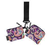 Lot de 2 portefeuilles style ethnique cachemire fleur de cajou jambon tatouages pour femmes étuis à cartes mignon tendance organisateur de cartes sac à main avec dragonne pour femme, Tatouage au