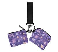 Lot de 2 portefeuilles violets avec fermeture éclair et poche à monnaie pour femme Motif planète mystérieuse, Planète mystérieuse violette, 1 size, Décontracté