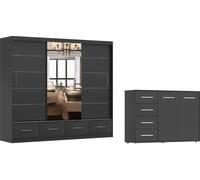 lot de 2 portes coulissantes Armoire Armoire FLORENCE 250cm avec miroir et FRIDA 01 2D4S, Largeur : 135 cm, Couleur : NOIR/SCHWARZ
