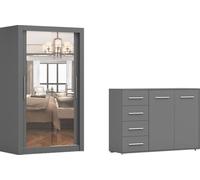 lot de 2 portes coulissantes Armoire Armoire MILAN 120cm avec miroir et FRIDA Frida 01 2D4S , Largeur : 135cm, Couleur : GRAU/GRAU