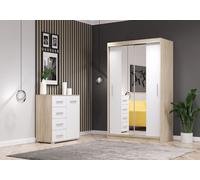lot de 2 portes coulissantes NEOMI 01 Commode FRIDA MINI 01 Façade - Chêne Sonoma + miroir, Corps - Chêne Sonoma
