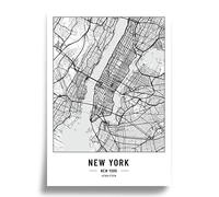 Lot de 2 posters de plan de la ville A2 noir et blanc | Papier 250 g | Images pour salon et chambre à coucher | Très nombreux motifs urbains | Idée cadeau idéale | Sans cadre | Poster New York et Los