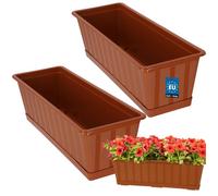 KOTARBAU® Lot de 2 Pot de Fleur Exterieur - Jardinières Exterieur - PVC - 50 x 18 x 14 cm - Terracotta - Jardinière Balcon - Rectangulaire - avec Soucoupe - Bac à Fleurs
