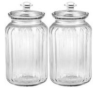 Lot de 2 pot de rangement avec couvercle hermétique, bocal de conservation transparent, jarre en verre, capacité 1.5 L - Diamètre 10.2 x Hauteur 21.7 cm- JUANIO - Transparent G