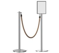 Lot de 2 Poteau de Guidage Barriere pour Affiche et Corde de Chanvre pour Restaurants Événements Commerces de Détail(Silver)