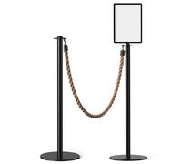 Lot de 2 Poteau de Guidage Barriere pour Affiche et Corde de Chanvre pour Restaurants Événements Commerces de Détail(Black)