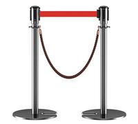 Lot de 2 Poteau de Guidage Poteaux de Clôture avec Sangles Rétractables et Base en Fonte en U Pour Magasin Restaurant et Bâtiment(Gray,200cm/6.6ft)