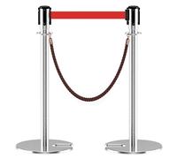 Lot de 2 Poteau de Guidage Poteaux de Clôture avec Sangles Rétractables et Base en Fonte en U Pour Magasin Restaurant et Bâtiment(Silver,300cm/10ft)