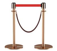 Lot de 2 Poteau de Guidage Poteaux de Clôture avec Sangles Rétractables et Base en Fonte en U Pour Magasin Restaurant et Bâtiment(Brown,300cm/10ft)