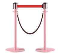 Lot de 2 Poteau de Guidage Poteaux de Clôture avec Sangles Rétractables et Base en Fonte en U Pour Magasin Restaurant et Bâtiment(Pink,200cm/6.6ft)