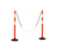 Lot de 2 poteaux de signalisation 87 1 cm rouges avec bases lestées bandes réfléchissantes et chaîne 1 50 m pour chantier parking