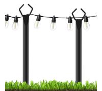 Lot de 2 poteaux en métal pour guirlande lumineuse de jardin, 300 cm, support de pelouse, utilisation d'éclairage pour jardin, cour, terrasse, événements, activités fonctionnelles et extérieures
