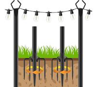 Lot de 2 poteaux lumineux pour terrasse - 2 m pour suspendre l'extérieur en acier pour décoration extérieure, jardin, cour, patio, support d'éclairage pour fêtes, Noël, mariage