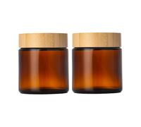 Lot de 2 pots à crème rechargeables en verre ambré de 100 ml avec couvercles en plastique grain de bois et doublure intérieure pour la maison, les voyages