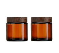 Lot de 2 pots à crème ronds en verre ambré de 100 ml avec doublure intérieure et couvercles en grain de bois, pour lotion, crème, beurre corporel, épices