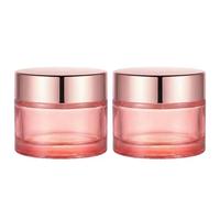 Lot de 2 pots à crème vides en verre rose de 50 ml avec couvercle rose doré et doublure intérieure rechargeables, emballage d'échantillon de maquillage, crème pour le visage, fard à paupières,