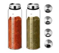 Lot de 2 pots à épices avec couvercle rotatif de 500 ml : 2 pots à épices avec 3 types de pots à épices en verre borosilicate, grands pots à épices pour la cuisine, la cuisine, les barbecues en plein