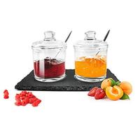 Lot de 2 pots à épices sur plateau en ardoise avec cuillère pour confiture, miel, sucre, sel, parmesan.