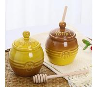 Lot de 2 pots à miel en céramique de 350 ml avec bâtonnet en bois en forme d'abeille pour cuisine, décoration, bar à café/thé, pot à miel en porcelaine pour fête des mères, épouse (2)