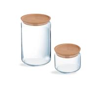 Lot de 2 pots de conservation Pure Jar Wood- Luminarc - En verre avec couvercle en bois - 1L + 0,5L Luminarc