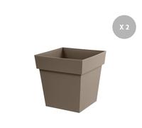 Lot De 2 Pots De Fleur Carré Toscane 39 X H.39 Cm - Taupe Gris