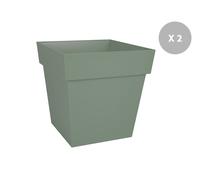 Lot De 2 Pots De Fleur Carré Toscane 39 X H.39 Cm - Vert Laurier Gris