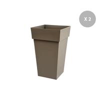Lot De 2 Pots De Fleur Carré Toscane 39 X H.65 Cm - Taupe Gris