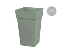 Lot De 2 Pots De Fleur Carré Toscane 39 X H.65 Cm - Vert Laurier Gris